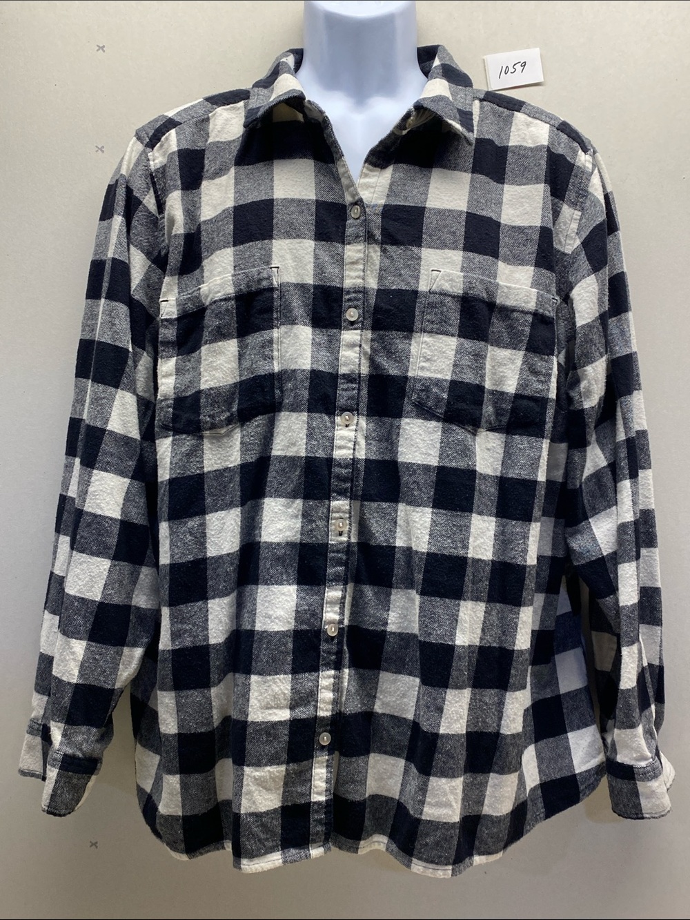 croft & barrow Black and White Buffalo Plaid Button-Front Shirt